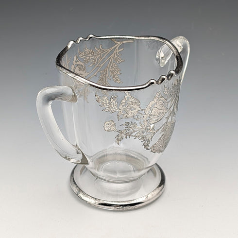 Vintage US Silver Overlay Sugar Bowl & Cream Jug, Silver City Glass Co.