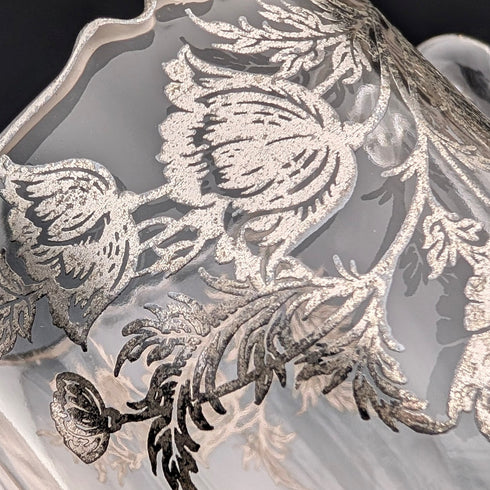 Vintage US Silver Overlay Sugar Bowl & Cream Jug, Silver City Glass Co.