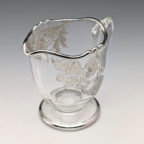 Vintage US Silver Overlay Sugar Bowl & Cream Jug, Silver City Glass Co.