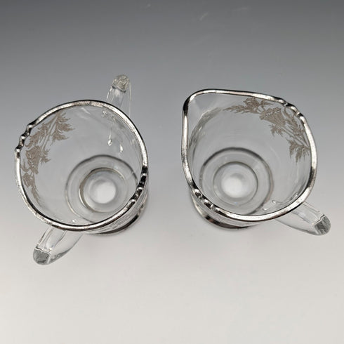 Vintage US Silver Overlay Sugar Bowl & Cream Jug, Silver City Glass Co.