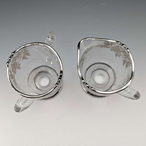 米国ヴィンテージ シルバーオーバーレイ シュガーボウル&クリームジャグ Silver City Glass Co