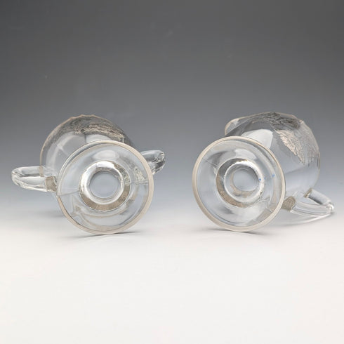 Vintage US Silver Overlay Sugar Bowl & Cream Jug, Silver City Glass Co.
