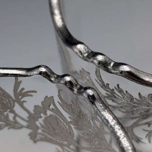 Vintage US Silver Overlay Sugar Bowl & Cream Jug, Silver City Glass Co.