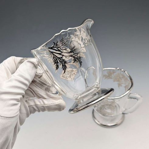 米国ヴィンテージ シルバーオーバーレイ シュガーボウル&クリームジャグ Silver City Glass Co