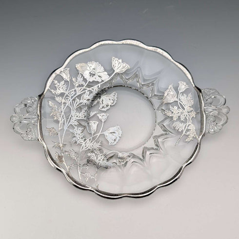 美國復古銀覆蓋小盤 直徑18cm Silver City Glass Co