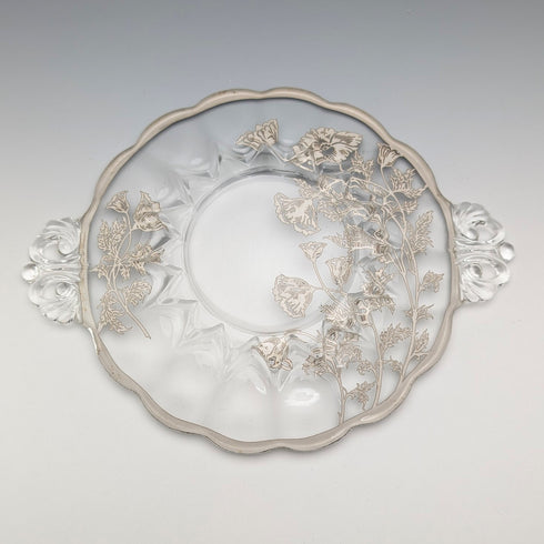 米国ヴィンテージ シルバーオーバーレイ スモールディッシュ 直径18cm Silver City Glass Co