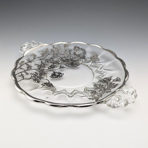 米国ヴィンテージ シルバーオーバーレイ スモールディッシュ 直径18cm Silver City Glass Co
