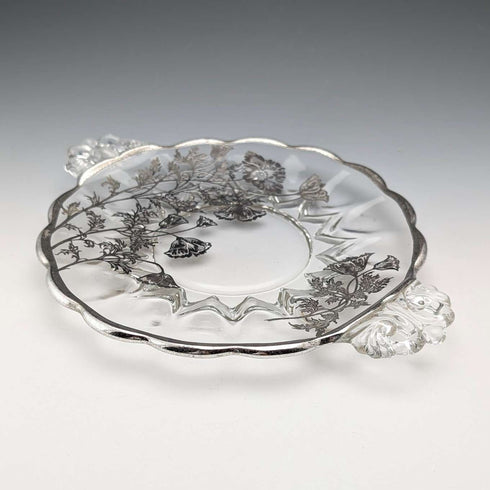 美國復古銀覆蓋小盤 直徑18cm Silver City Glass Co