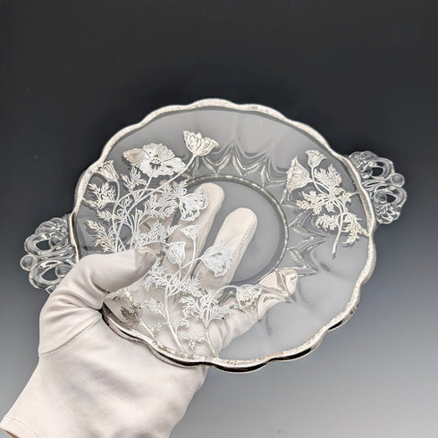米国ヴィンテージ シルバーオーバーレイ スモールディッシュ 直径18cm Silver City Glass Co