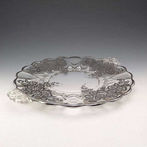 Vintage US Silver Overlay Large Dish, 28cm Diameter, Silver City Glass Co.
