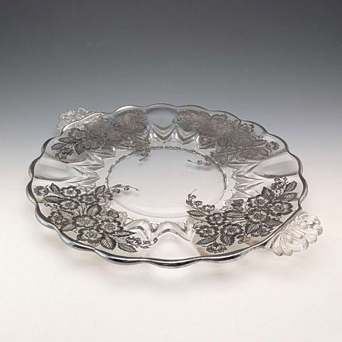 Vintage US Silver Overlay Large Dish, 28cm Diameter, Silver City Glass Co.