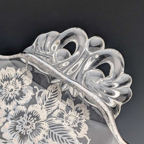 Vintage US Silver Overlay Large Dish, 28cm Diameter, Silver City Glass Co.