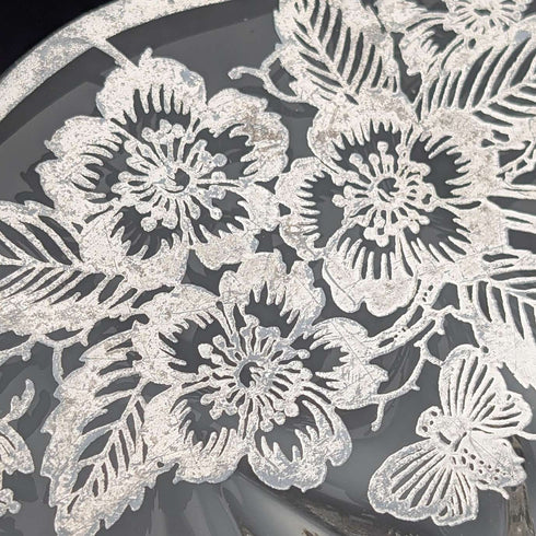 Vintage US Silver Overlay Large Dish, 28cm Diameter, Silver City Glass Co.