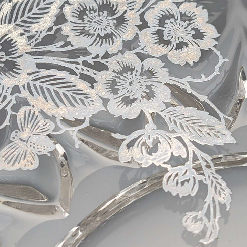 Vintage US Silver Overlay Large Dish, 28cm Diameter, Silver City Glass Co.