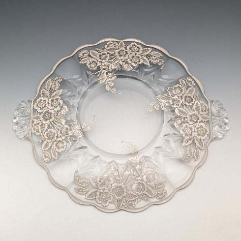 Vintage US Silver Overlay Large Dish, 28cm Diameter, Silver City Glass Co.