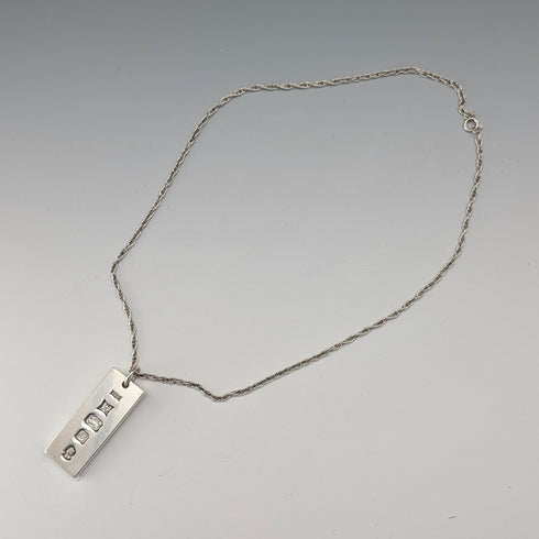 1977年 英国 純銀製 ジュビリー インゴットペンダント純銀ネックレス付 計36g