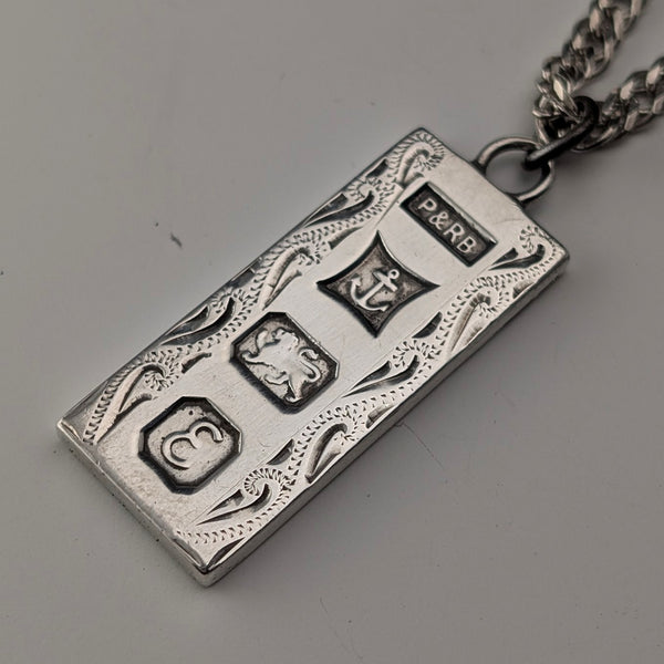 1979 British Pure Silver Ingot Pendant with Pure Silver Necklace, Total 24g, P&RB