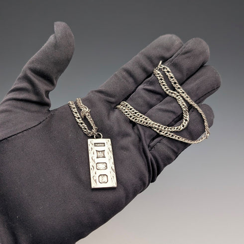 1979年 英国 純銀製 インゴットペンダント純銀ネックレス付 計24g P&RB