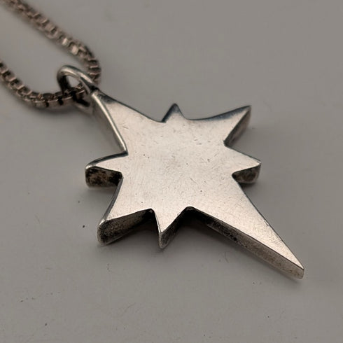 復古純銀星形墜飾 附純銀項鍊 總重8g