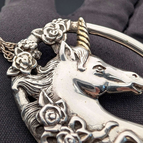 British Vintage Sterling Silver Unicorn Pendant with Sterling Silver Necklace, Total Weight 16.7g