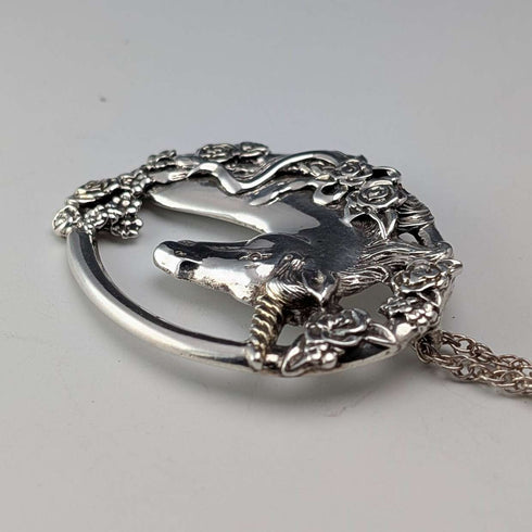 British Vintage Sterling Silver Unicorn Pendant with Sterling Silver Necklace, Total Weight 16.7g