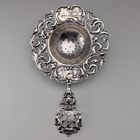 1920s Dutch Antique Silver Tea Strainer, 31g, Hendrick Hoojikass