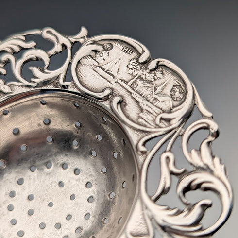 1920s Dutch Antique Silver Tea Strainer, 31g, Hendrick Hoojikass