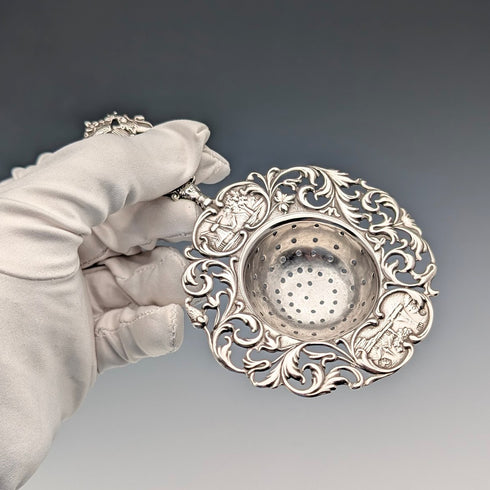 1920s Dutch Antique Silver Tea Strainer, 31g, Hendrick Hoojikass