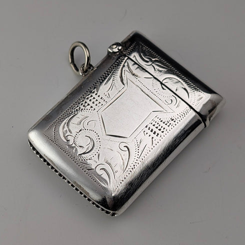 1911 British Antique Sterling Silver Vesta Case 18g Match Case Arthur Barnett & Co