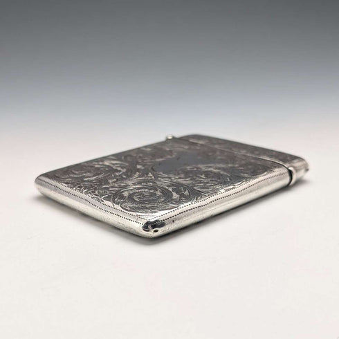 1898 British Antique Scroll-Decorated Sterling Silver Card Case, 79g, Joseph Gloster