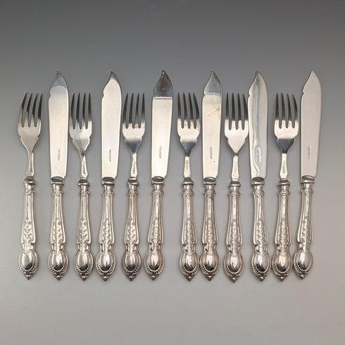 1933年 英國復古 純銀手柄 魚餐具6對 C H Beatson