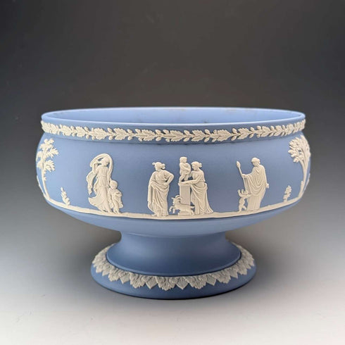 Vintage British Wedgwood Jasperware Large Footed Bowl, Pale Blue