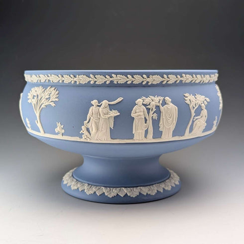 Vintage British Wedgwood Jasperware Large Footed Bowl, Pale Blue