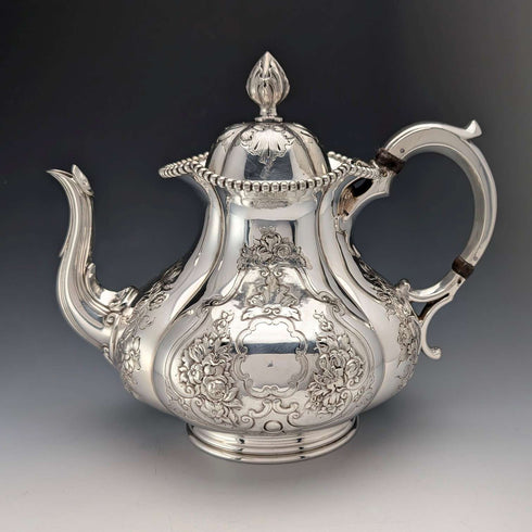 1863 British Antique Silver Plate Tea Set, 3-Piece Set, Thomas Bradbury