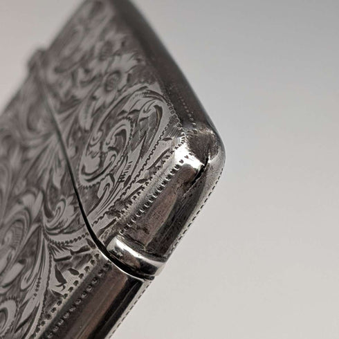 1898 British Antique Scroll-Decorated Sterling Silver Card Case, 79g, Joseph Gloster