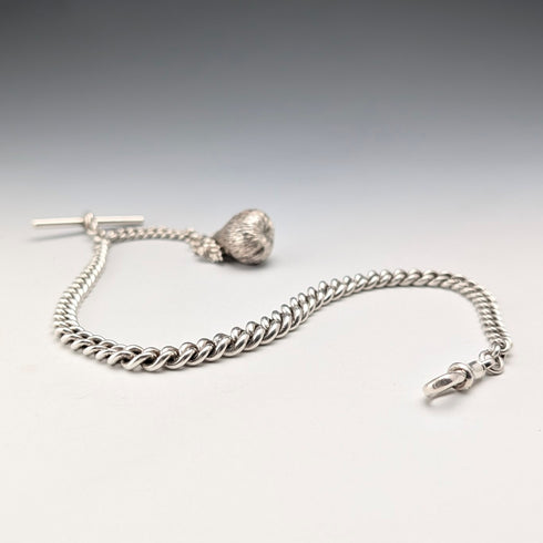 1902年 英國古董 純銀製阿爾伯特鍊 52g 純銀洋梨型懷錶墜