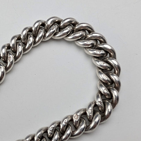 1902年 英國古董 純銀製阿爾伯特鍊 52g 純銀洋梨型懷錶墜