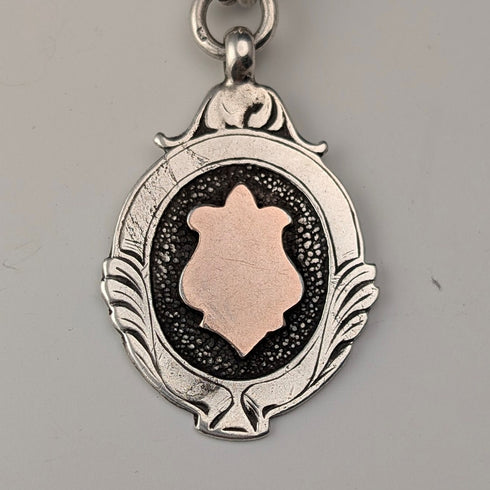 1911年 英国アンティーク 純銀製ダブルアルバートチェーン 40g 純銀メダルフォブ