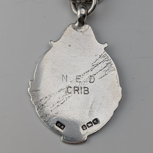 1911年 英国アンティーク 純銀製ダブルアルバートチェーン 40g 純銀メダルフォブ