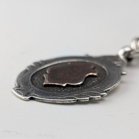 1911年 英国アンティーク 純銀製ダブルアルバートチェーン 40g 純銀メダルフォブ