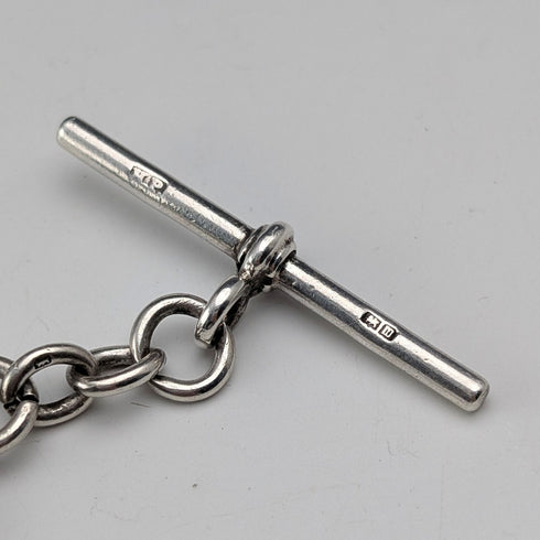 1911年 英国アンティーク 純銀製ダブルアルバートチェーン 40g 純銀メダルフォブ