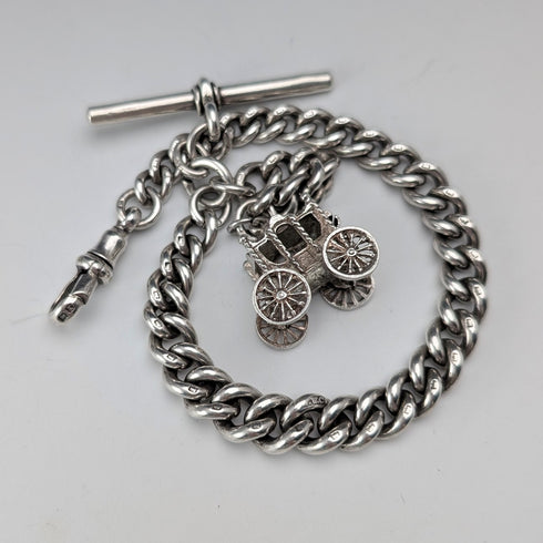 1891年 英国アンティーク 純銀製アルバートチェーン 39g  馬車型フォブ