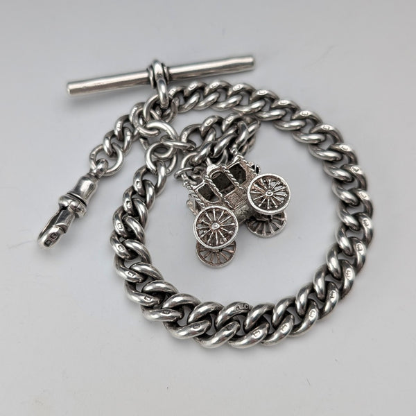 1891年 英国アンティーク 純銀製アルバートチェーン 39g  馬車型フォブ