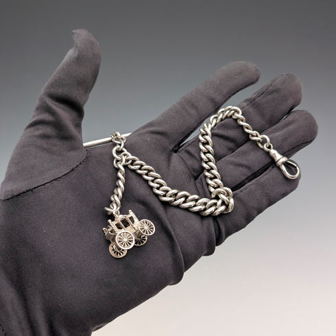 1891年 英国アンティーク 純銀製アルバートチェーン 39g  馬車型フォブ