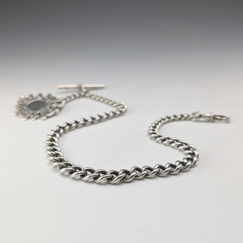 1894年 英國古董 純銀製阿爾伯特鍊 60g 純銀獎章懷錶鏈