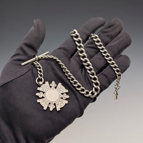 1894年 英國古董 純銀製阿爾伯特鍊 60g 純銀獎章懷錶鏈