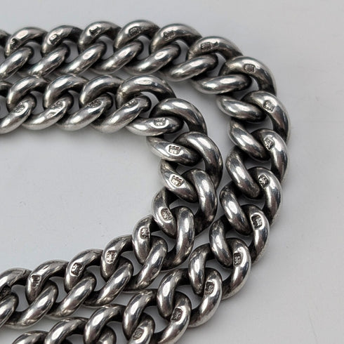 1919年 英國古董 純銀製雙重阿爾伯特鍊 59g 純銀獎章懷錶鏈