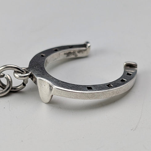 1900年 英国アンティーク 純銀製アルバートチェーン 36g  純銀馬蹄フォブ