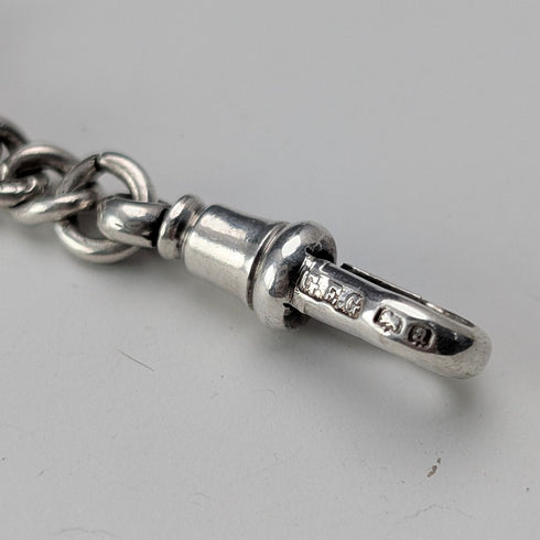 1900年 英国アンティーク 純銀製アルバートチェーン 36g  純銀馬蹄フォブ