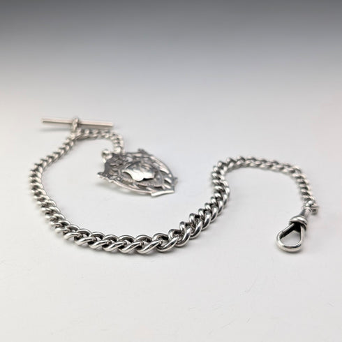 1912年 英國古董 純銀製阿爾伯特鍊 32g 純銀獎章懷錶鏈